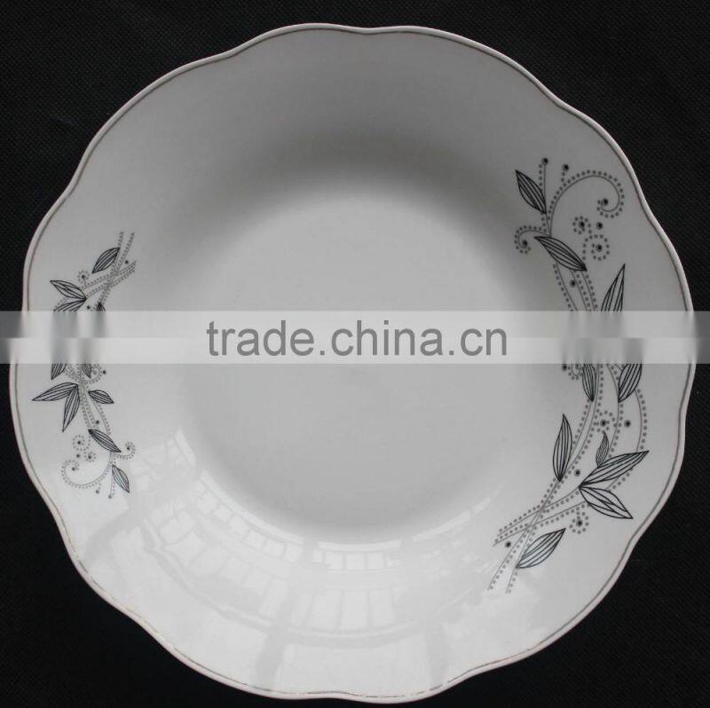 porcelain soup palte with cut edge shape supply for BANGLADESH ceramic soup palte with decal and line