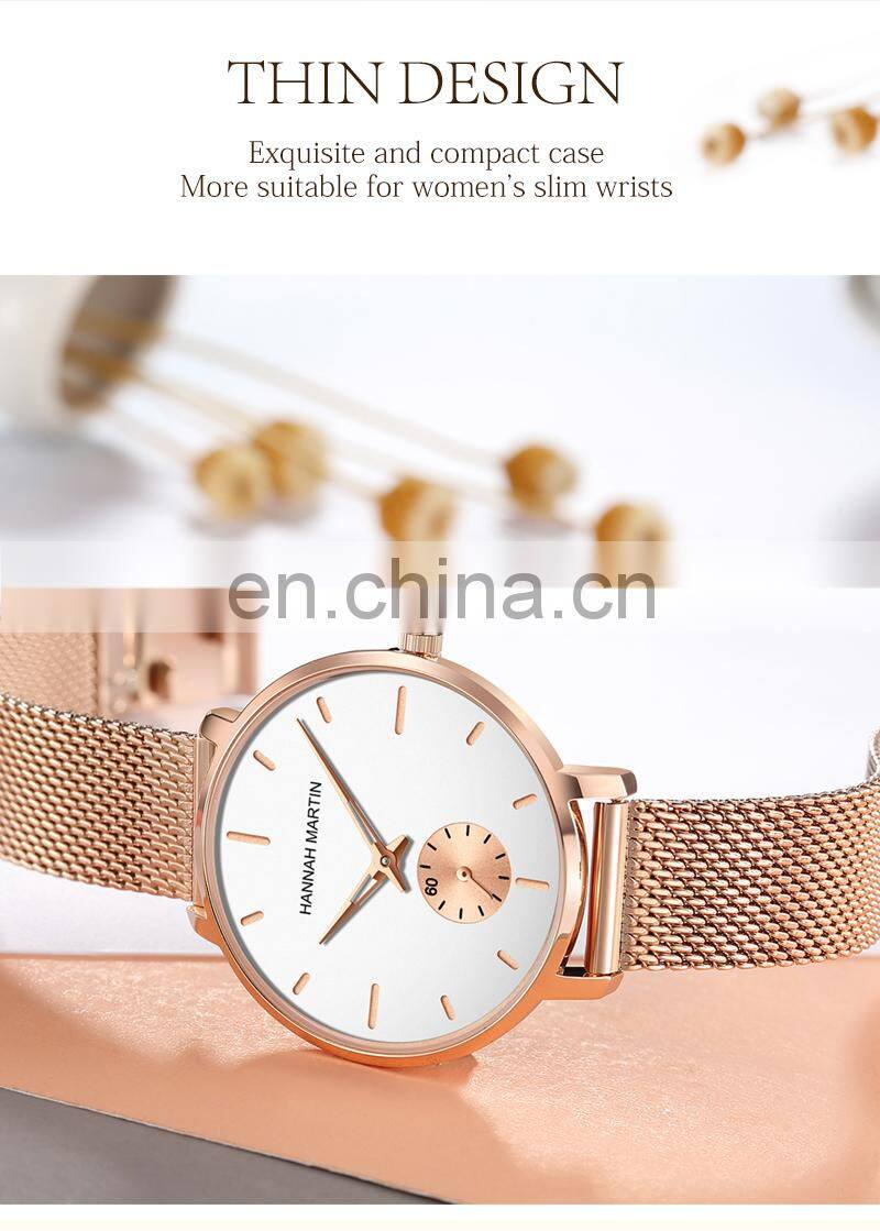 Hannah Martin 1335 Japanese Movement Luxury Ladies Watch Rose Gold Stainless Steel Mesh Belt Waterproof Quartz Wristwatches