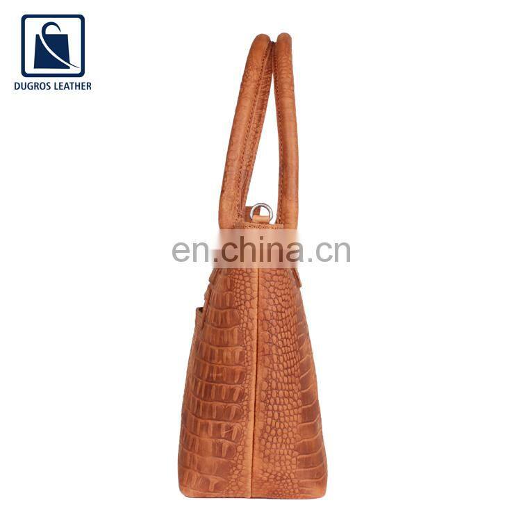 Manufacturer of Zip Closure Type and Cotton Lining Material Women Genuine Leather Handbag