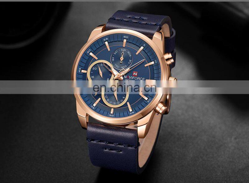 Naviforce 9148 Hot Sale Quartz Movement Wrist Watch Leather Waterproof Chronograph Watch Designer Mens Top Luxury Watches