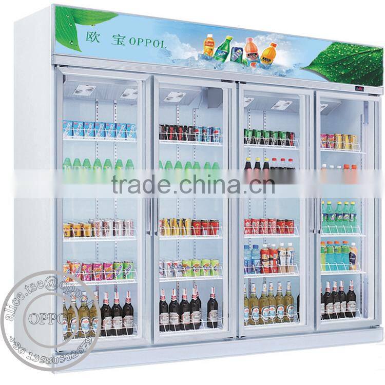 OP-A406 US Standard Copper Evaporator Glass Doors Supermarket Energy Drink Fridge