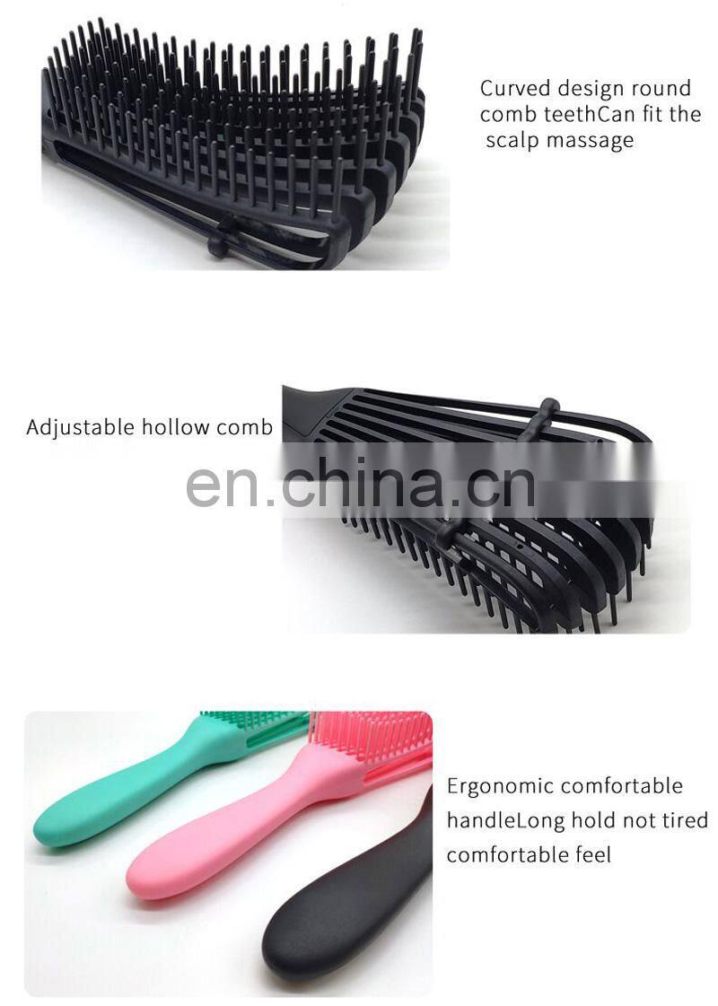 Customized Women Colorful Detangling Plastic Soft Bristle Salon Hair Detangler Brush Comb for Curly Hair