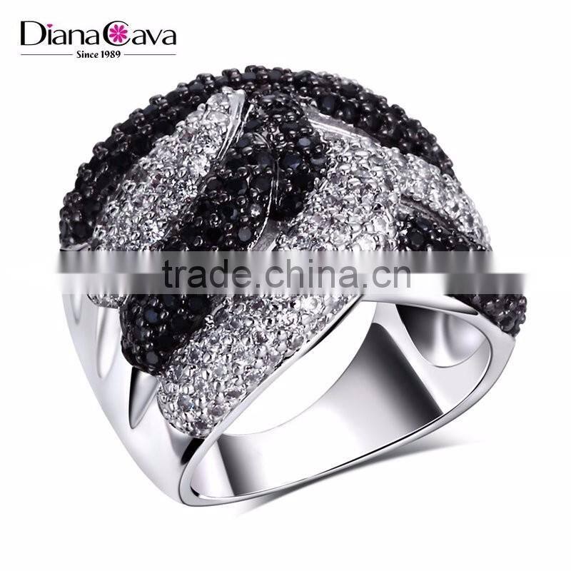 Wholesale Jewelry Smart Chunky Style Look Cubic Zirconia Black White CZ Party Ring