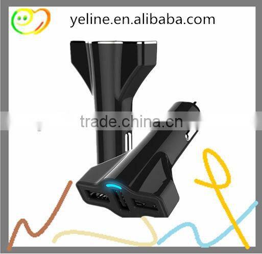 Creative plane shape 3 ports usb car charger with led light
