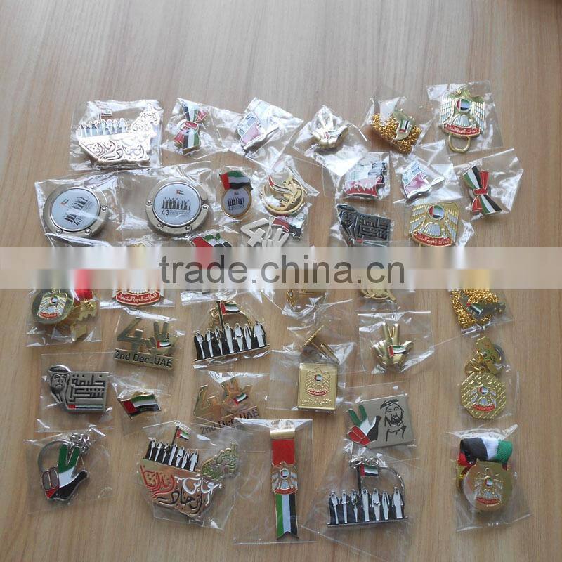 Letter M shape metal lapel pin UAE falcon badge