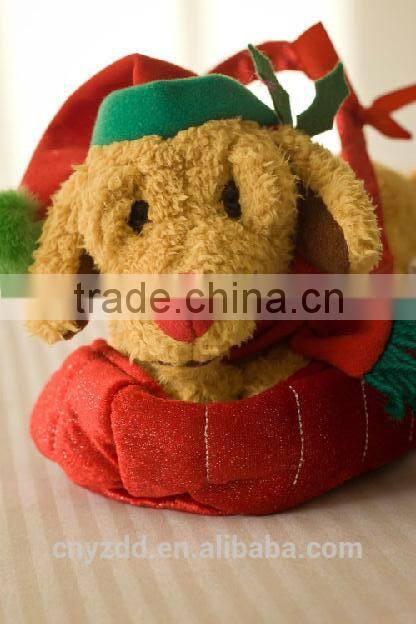Merry Christmas Toy Soft Puppy in Gift Basket /Plush Christmas Toy of Lying Dog in Gift Basket /New Arrival of Christmas Bag
