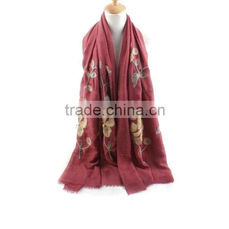 Fashion Ladies Charm Flower Embroidery Cotton Hijab Muslim 2016 Scarf