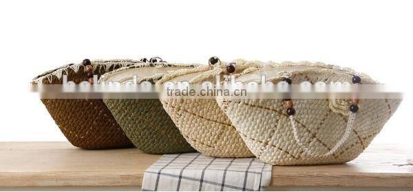 Fashion girl's beige paper straw craft bag