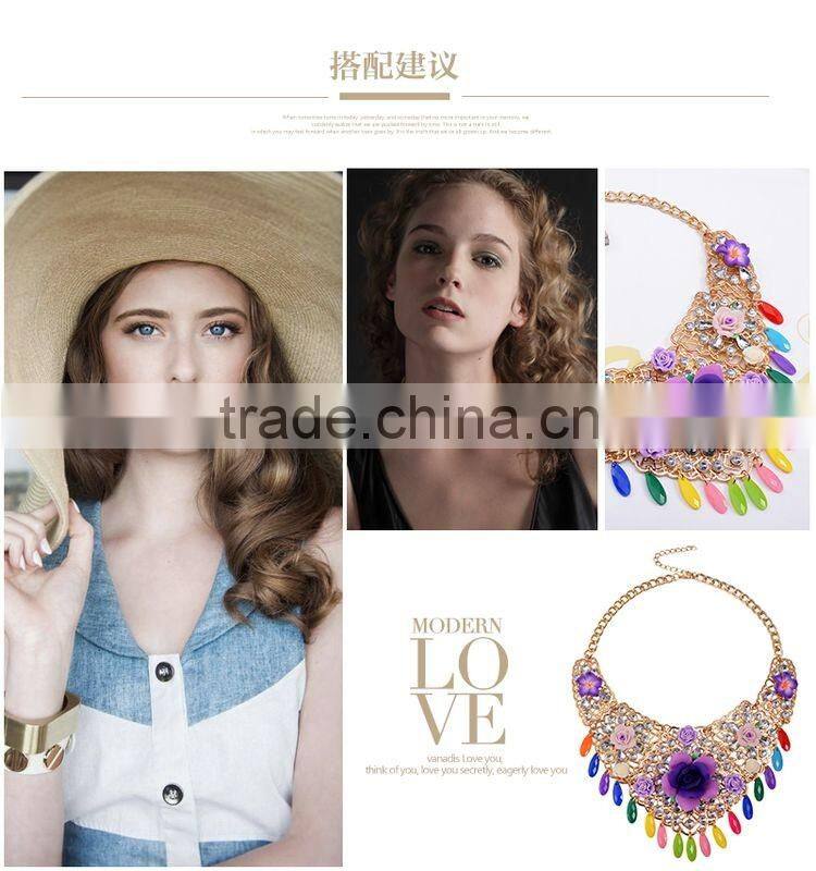 2016 Bohemian Flowers Tassel Fringe Drop Vintage Weave Multilayer Collar Necklace Bib Statement Necklace