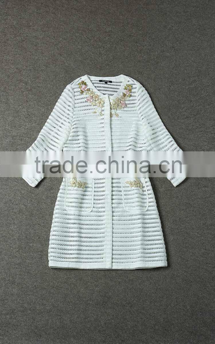 2014 Latest european style stars love slim hollw out beaded 3/4 sleeve women's stylish coats wholesale F1803