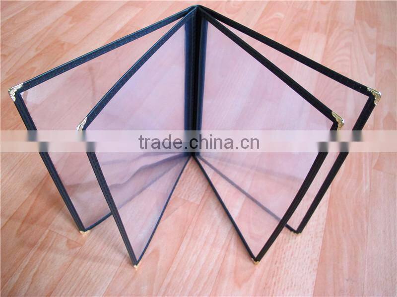 12 Sides Seeing Through PVC And PU Leather Cheap Menu Covers