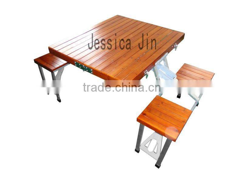 folding portabe wooden camping table with 4 seats