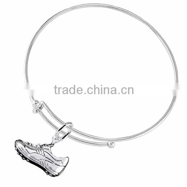3D Sports Cleat Sneaker Charm, Comes On An Adjustable Silver Tone, Solid Miracle Wire Bracelet