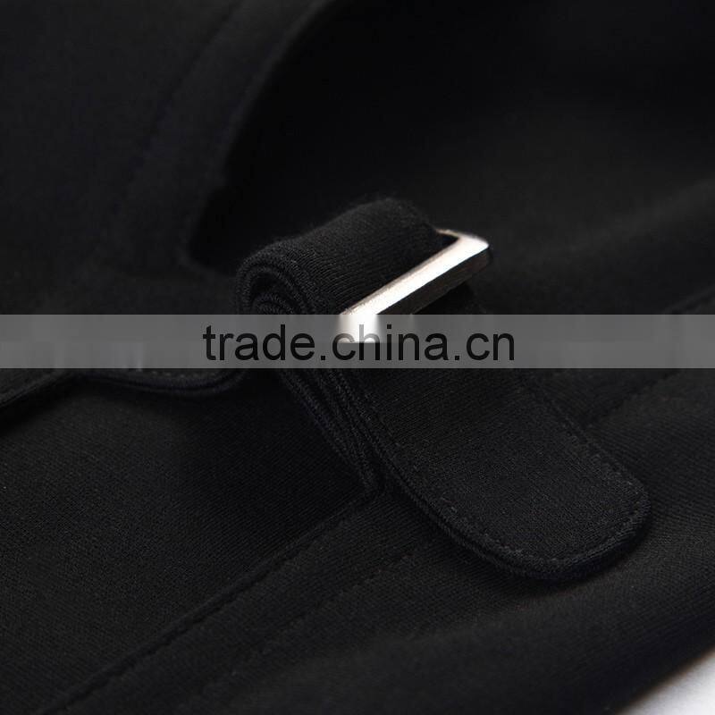 PK-060 Black sexy women adjustable buckle elastic waistband skinny hollow out pants