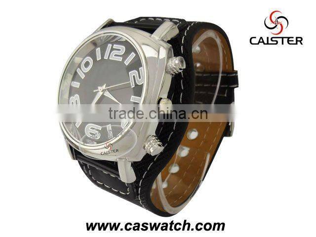 fashion black big size PU leather high quality quartz watch for men customized bigger face watch cheap arabic numbers face watch