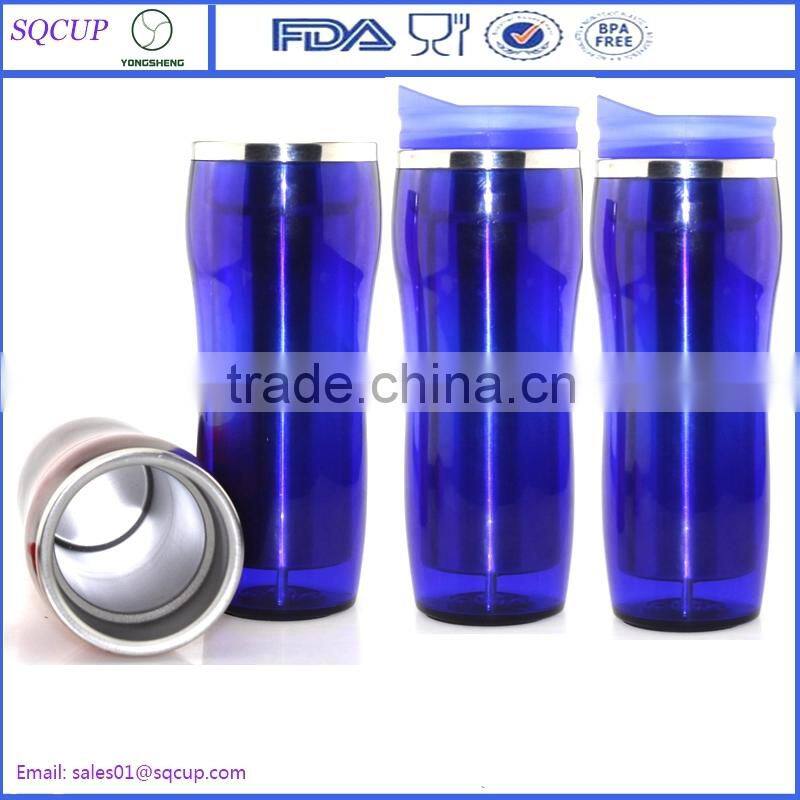 14oz Stainless steel inner and plastic outer travel coffee mug bpa free starbucks tumbler with lid enamel mug