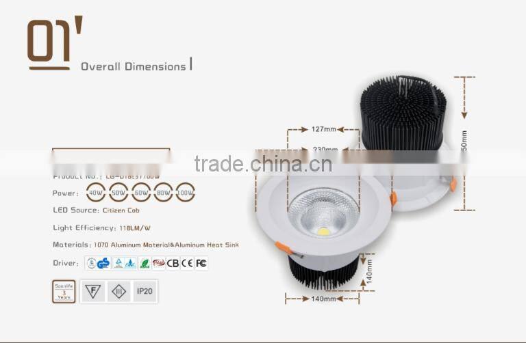 High Power 100w IP20 COB Black and White Lux Surface Downlight