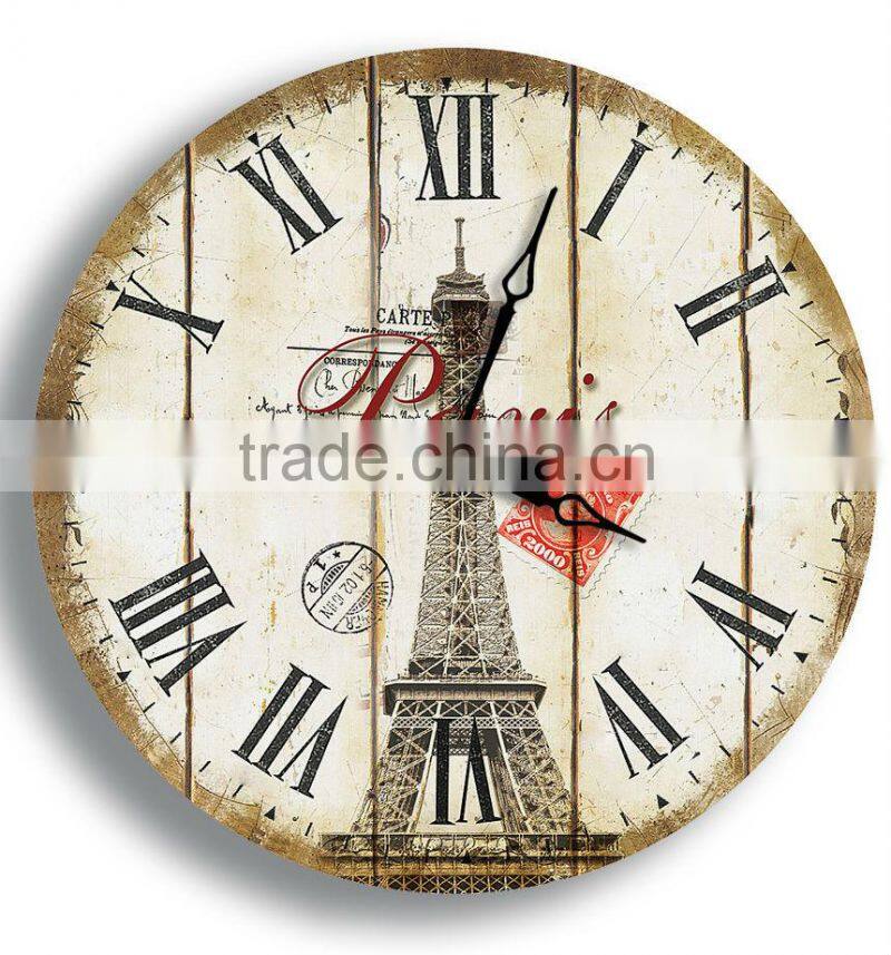 Cheap eiffel tower glass wall clock wholesale promot wall clock