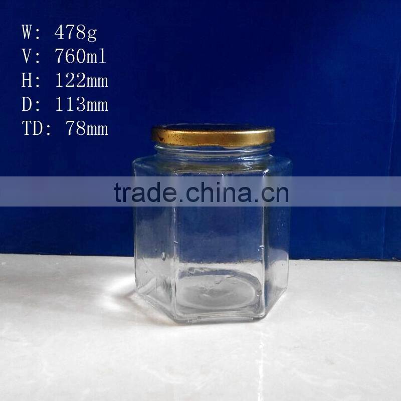 800ml 26oz hexagonal glass honey jars for food storage SLJe43