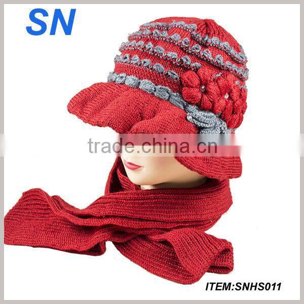 Winter fashion lady hat and scarf set