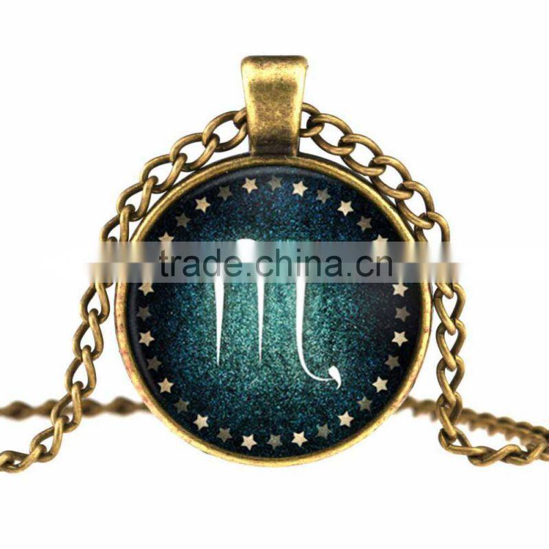 Mysterious Zodiac Glass Cabochon Pendant Necklace Glass&Alloy