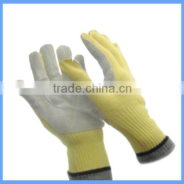 China High Quality Cow Leather Aramid Fiber Heat Resistant Work Gloves With Cut Resistance