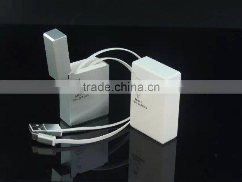 Cigarette Lighter Shape Design Retractable Stowable USB Charger Cable for iPhone5 iPhone6 Android Smartphones