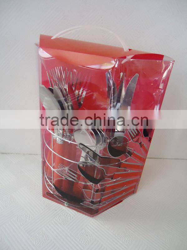 Comfortable plastic handle cutlery in plastic tray