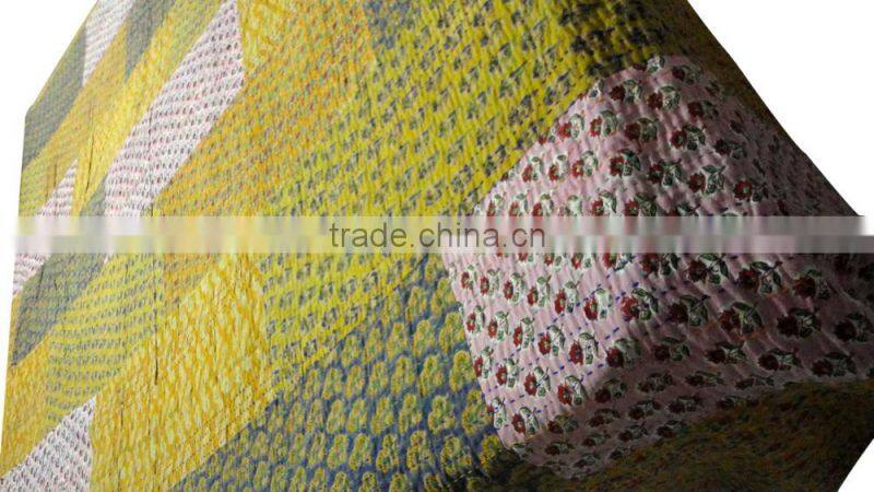 Double Bed Size Colorful Patchwork Kantha Bed Cover Double Bed Size Cotton Fabric Bedspread Fruit Printed Patches
