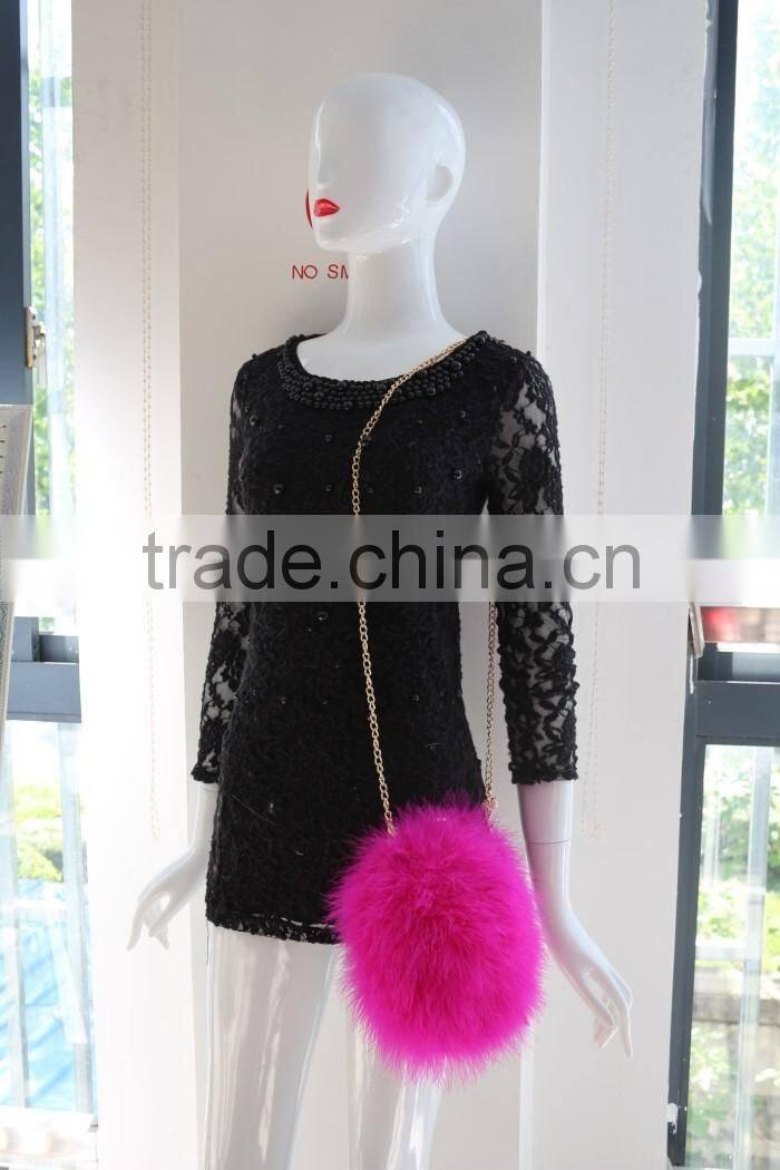 Dyed color women fashion feather fur bag turkey feather shoulder bag