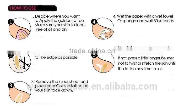 2016 waterproof temporary tattoo ,wholesale temporary tattoo sticker, Waterproof tattoo sticker in gold