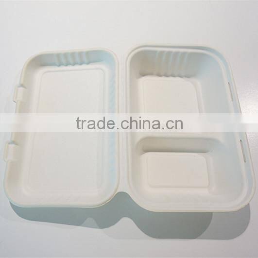2 Compartments 1000ml Sugarcane Fiber food packaging container,clamshell