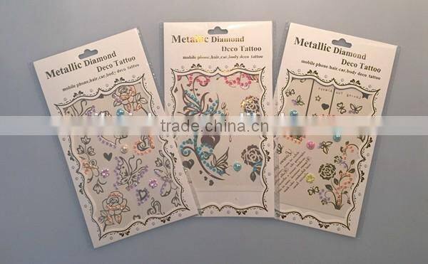 custom new fashion rhinestone metallic tattoo crystal gold foil tattoo stickers