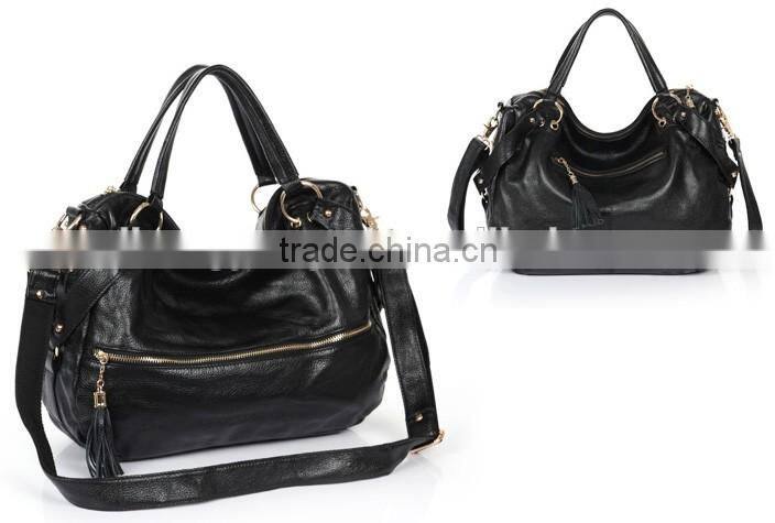 Black customised genuine leather handbag travel kit bag women tote bag