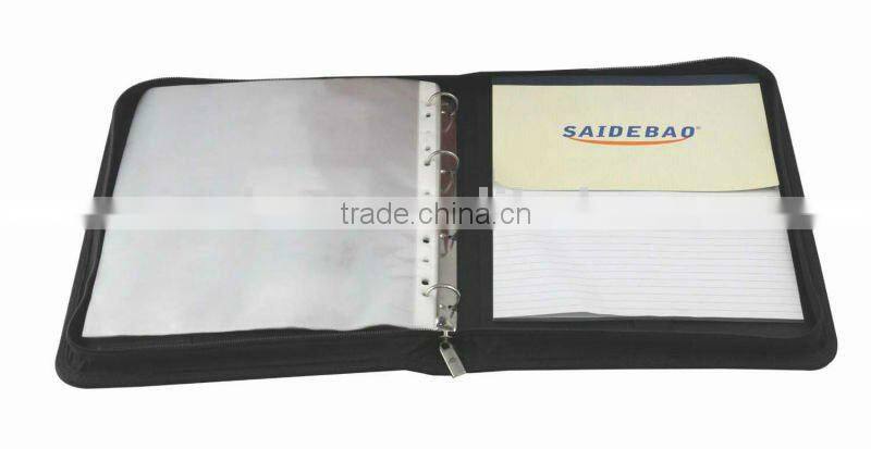 Zipper leather portfolio with notepad and calculator