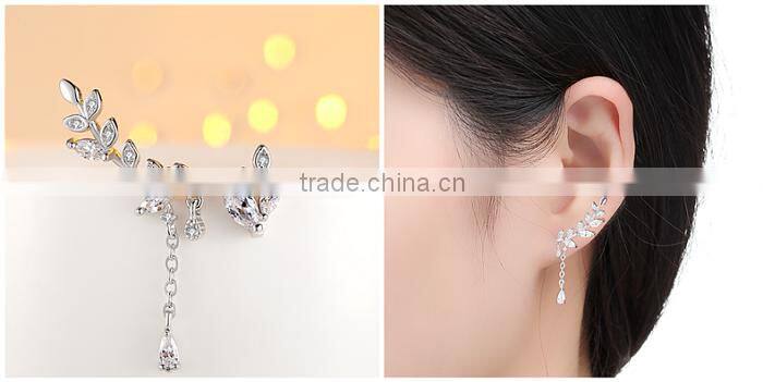 Korean Style 925 Silver Leaf Cuff Earrings With 2 Different Parts
