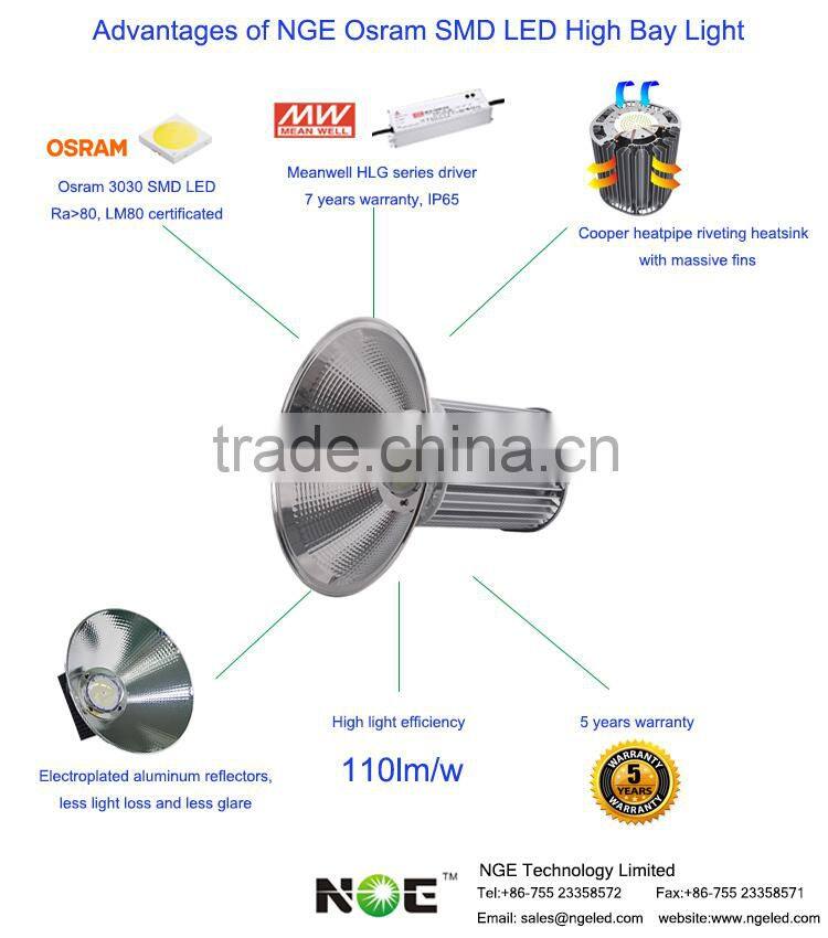 5 years warranty Meanwell driver 200w led high bay light dimmable