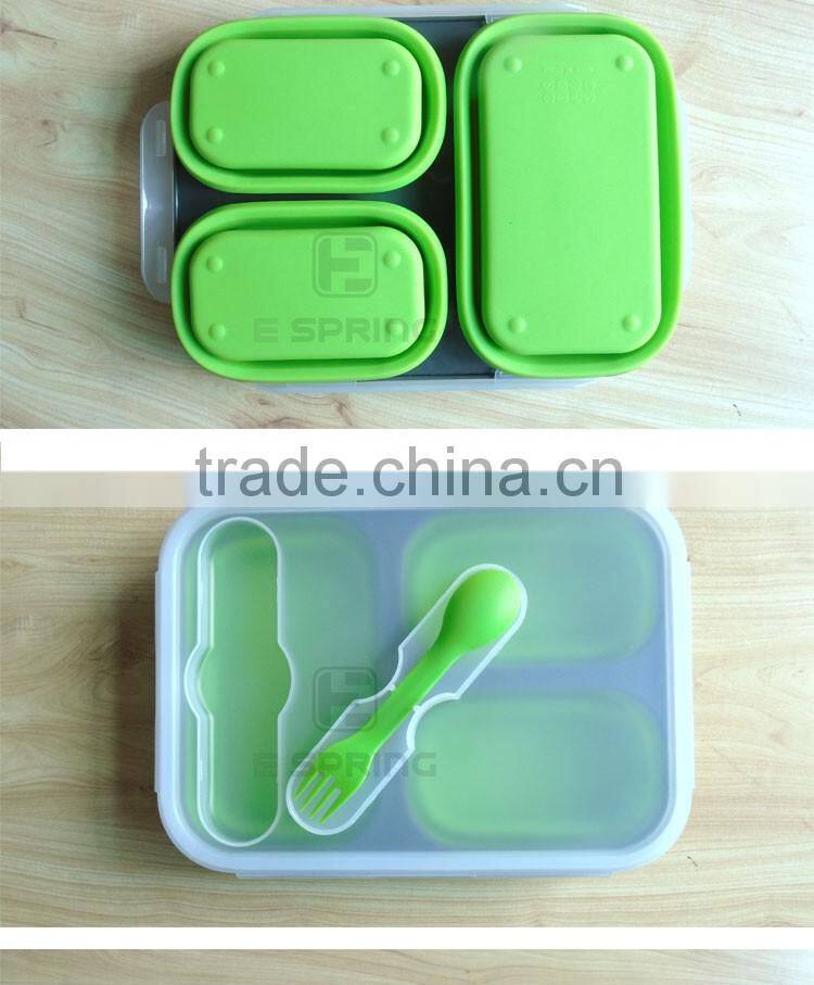 3 compartment Portable Collapsible Silicone Food Storage Container with Lid
