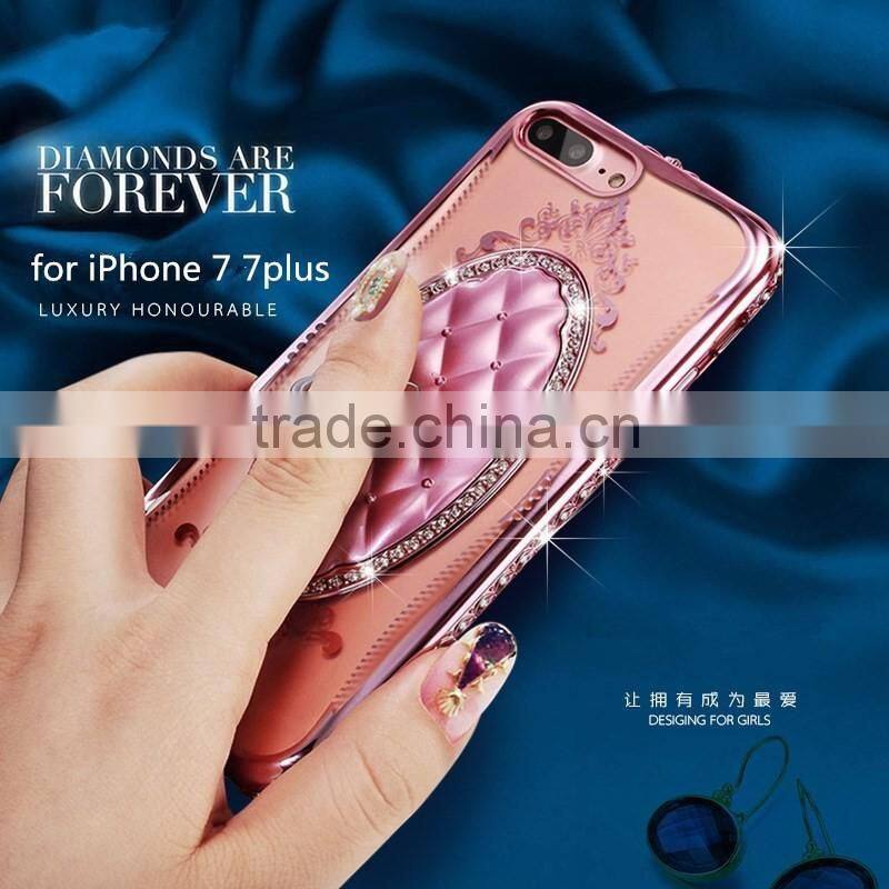 Luxury diamond case for iphone 7 with ring hgolder, China supplier