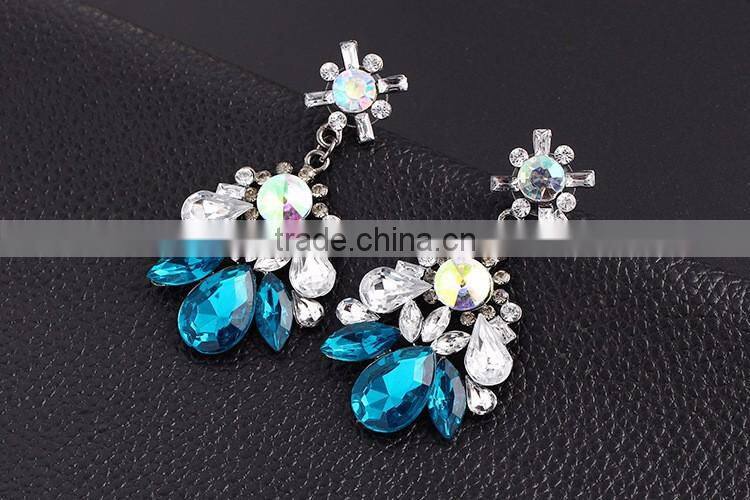 newest designs promotion multi color rhinestone water drop fancy earrings for party girl