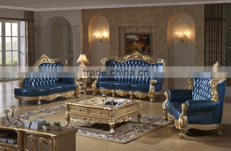 The most top genuine leather sofa wooden carved design kings sofa