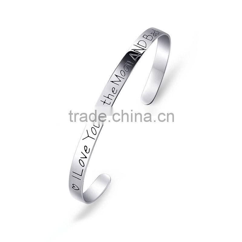 Custom 925 Sterling Silver Engraved Cuff Bracelet Wholesale Message Inspire Cuff Bangle with Hand Stamp (AB-014)