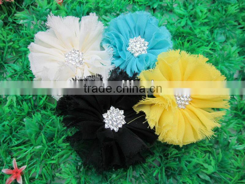 2.5"Chiffon Shabby Flowers with Stone Vintage Chiffon Shabby Flowers for Baby Hair Accessories Kids Accessories IN STOCK