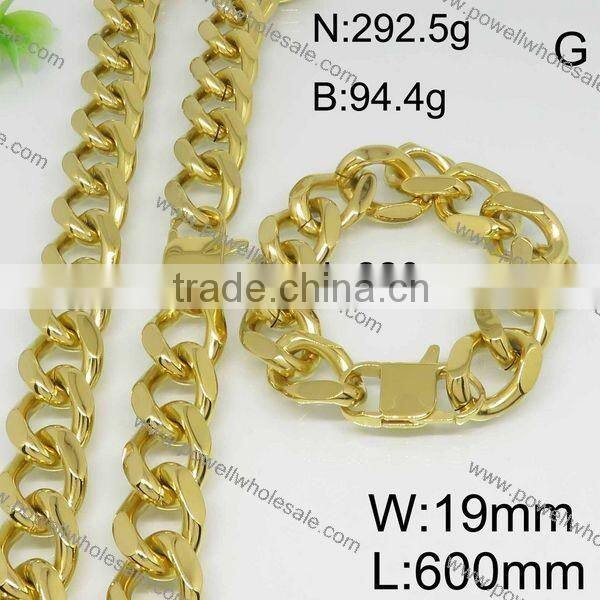 Hot classic stainless steel gold plated necklace and bracelet jewelry set