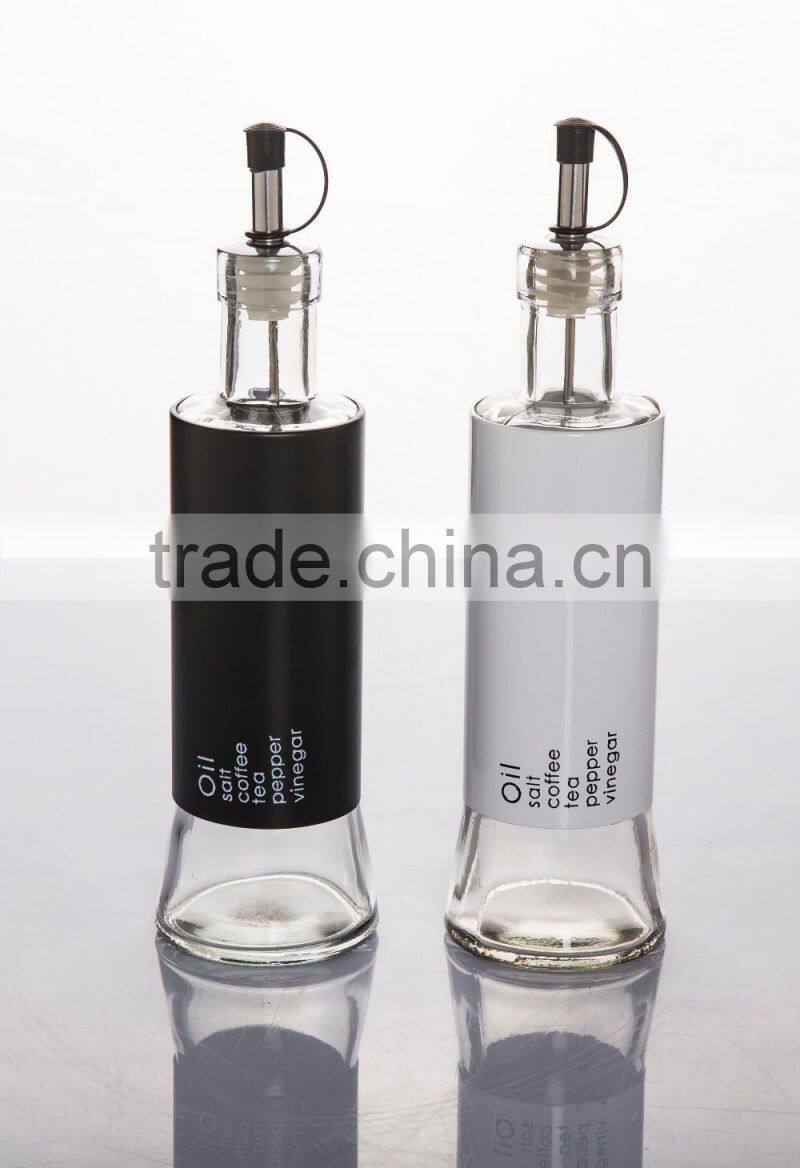 300ml clear glass oil/vinegar bottle with oil nozzle and metal coat