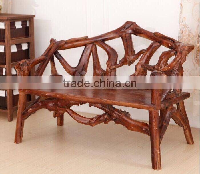 Southeast Asia Style Root Carved Double Seater Chair, Wood Carved Decorative Leisure Chair (BF01-X1164)