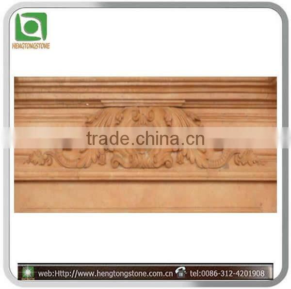 Stone Carving Yellow Fireplace Mantel With Flower