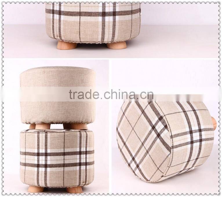 Skidproof cheap delicate refined colorful small cloth stool chair with 3 Carbonized wood legs for living room