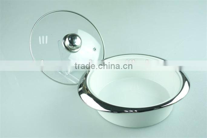 stock cheap ceramics tureen with glass cover and silver plating line
