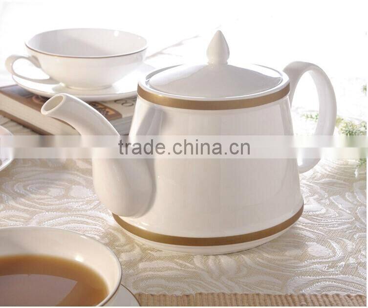 white porcelain ceramic tea pot with color line
